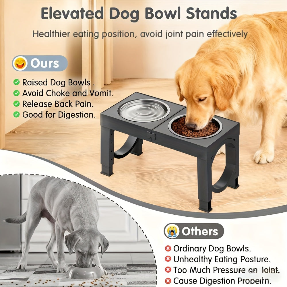 Elevated Dog Bowl Stand Foldable 5-Height Adjustable with 2 Stainless Steel Bowls - Raised Feeder for Small Medium Large Dogs & Cats Non-Slip
