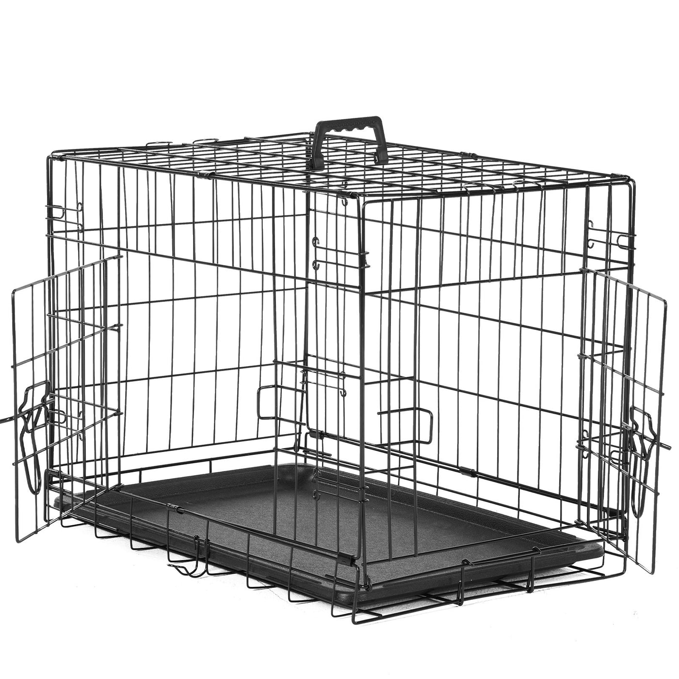 Folding Wire Dog Crate with Divider Double Door Leak-Proof Tray Indoor Outdoor Travel Kennel for Small Medium Large Dogs 24 30 Inch