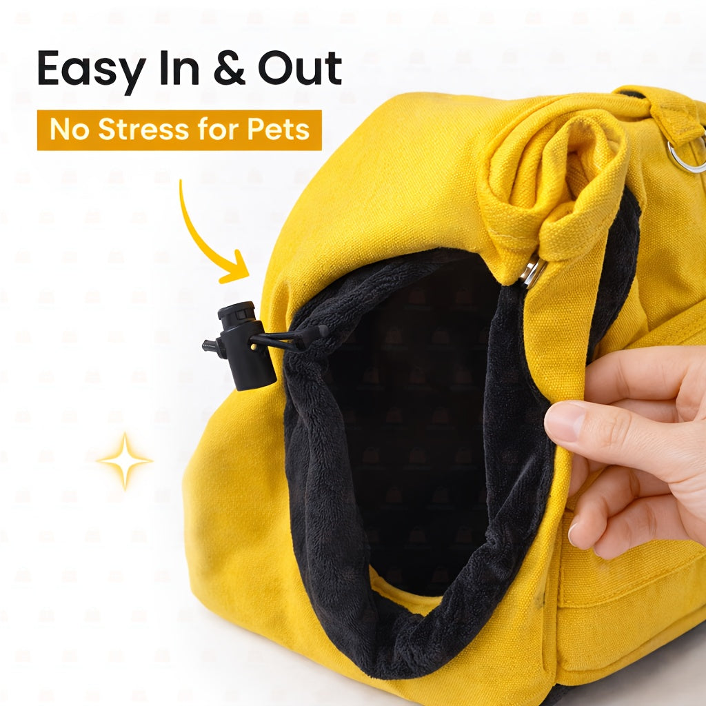 Crossbody Pet Carrier Bag with Heart Mesh Window – Hands-Free Dog & Cat Backpack with Waist Strap & Adjustable Shoulder Strap, Up to 15 Lbs | Bright Yellow