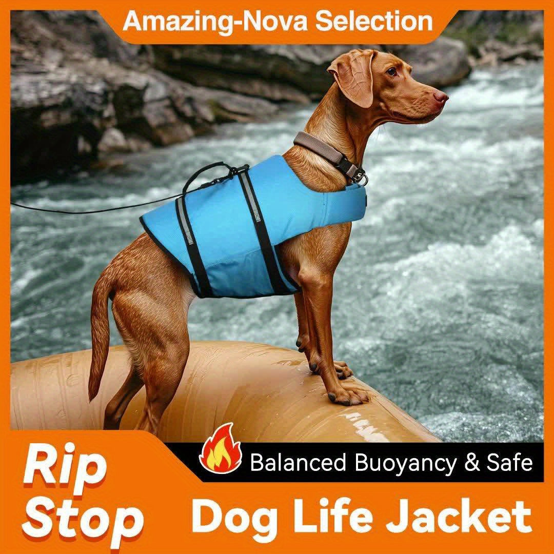 Dog Life Jacket for Swimming – Ripstop Buoyancy Vest with Handle, Hook & Loop Closure, Flotation Safety Coat for Small Medium Large Dogs, Pool Lake & Beach Use