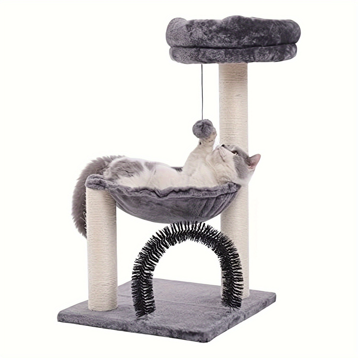Cat Tree Tower 27.8" for Indoor Cats – Multi-Level Scratching Post with Plush Basket, Perch & Dangling Ball for Kittens and Small Cats, Grey