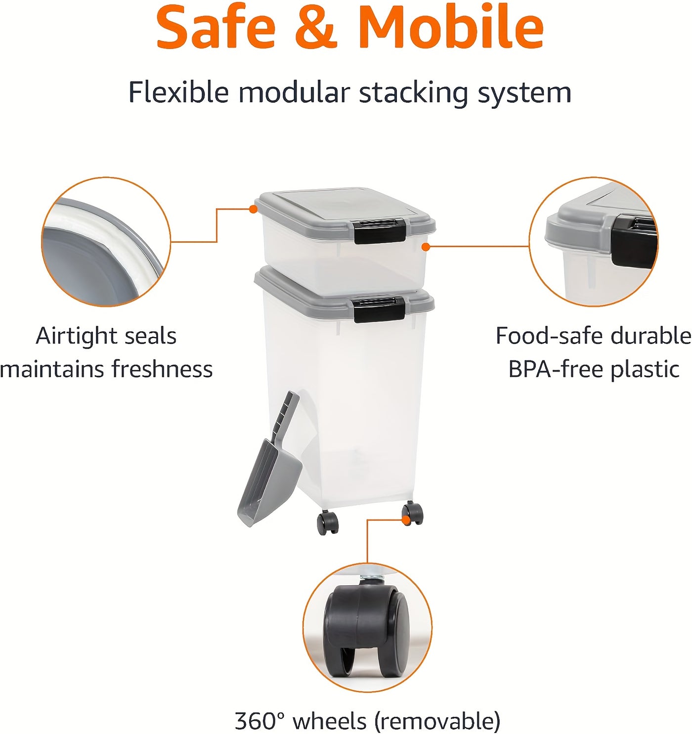 Dog Food Storage Container 30lb + 11lb Stackable Combo – Airtight Insect-Proof with Wheels & Scoop, Clear Body for Cat & Dog Food