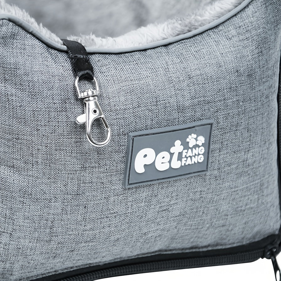 Pet Car Seat Booster for Small Medium Dogs & Cats – Portable Travel Bag with Secure Buckle Closure, Elevated View Polyester Dog Car Seat Grey