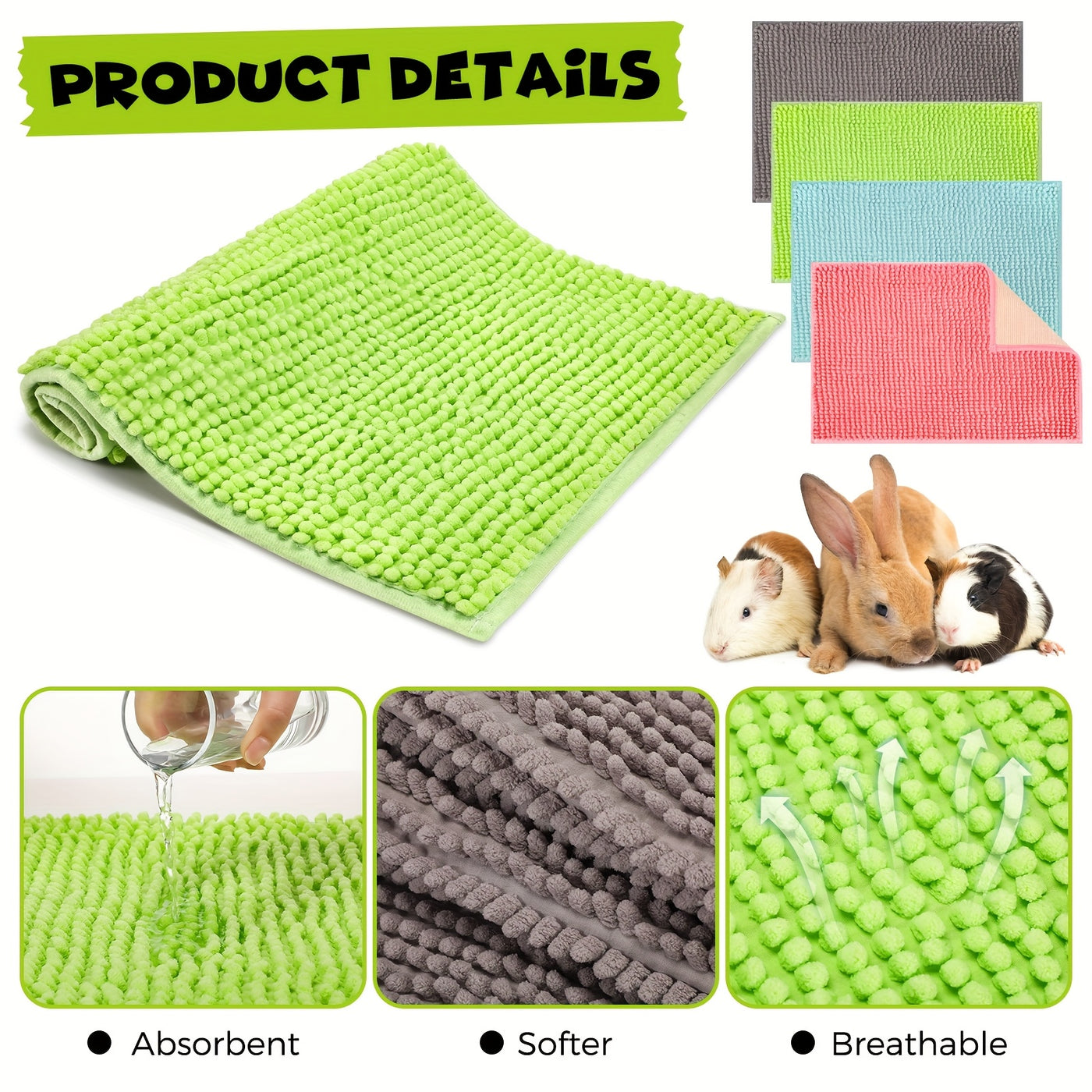Guinea Pig Cage Liner 8 Pack Reusable 16x12 Inch - Washable Rabbit Cage Bedding Mat Pad for Small Animals, Sleeping Bedding Training Pad, Gray Green Pink Blue