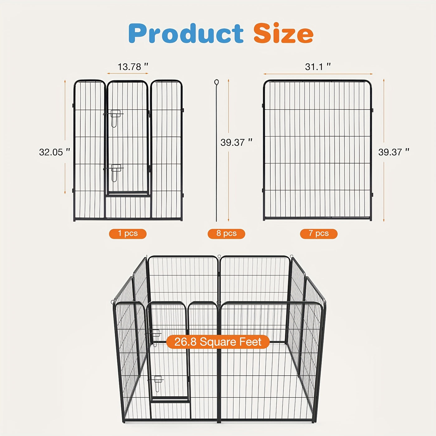 Dog Playpen 8 & 16 Panels Heavy Duty – Portable Indoor Outdoor Pet Exercise Pen for Large Medium Small Dogs, Puppy, Rabbit – Foldable Yard Camping Fence