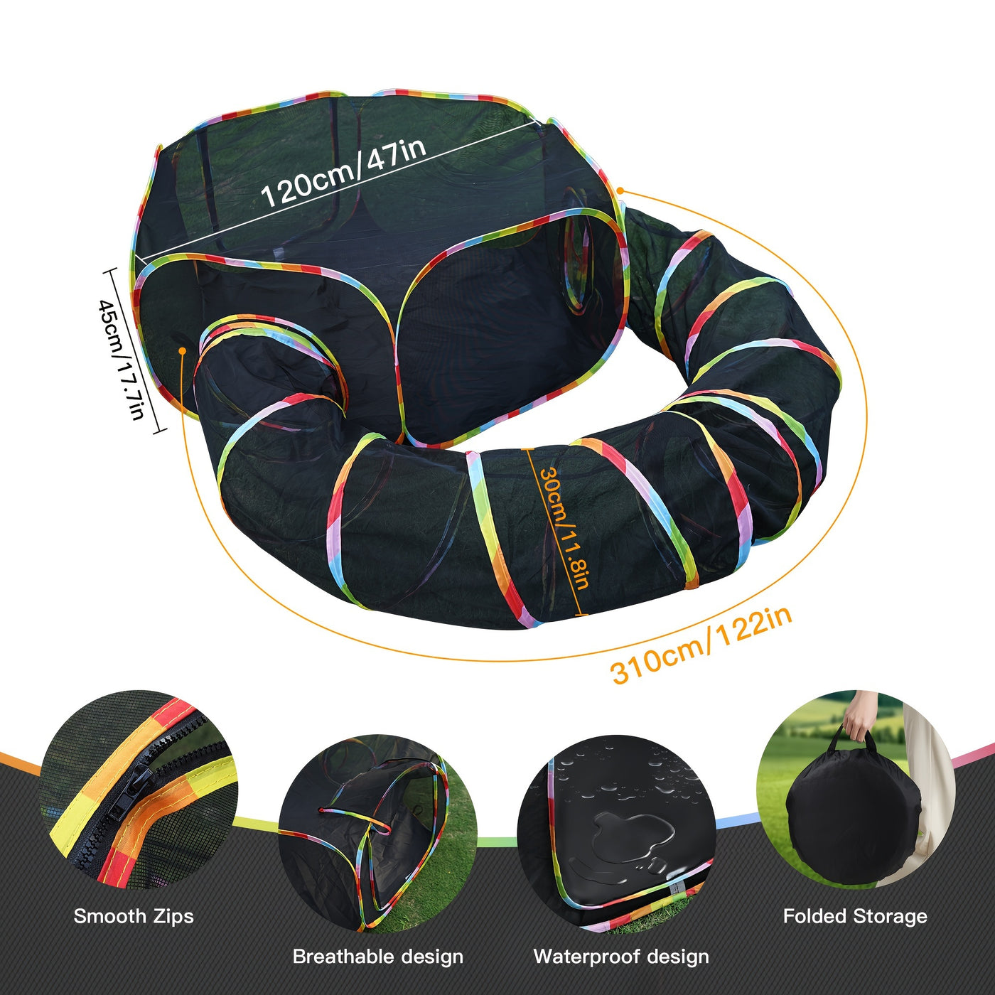 Outdoor Cat Tunnel Enclosure & Playpen – Rainbow Cat Tent with Circle Tunnel for Indoor Outdoor Cats, Portable Cat Playground for Kittens & Small Animals