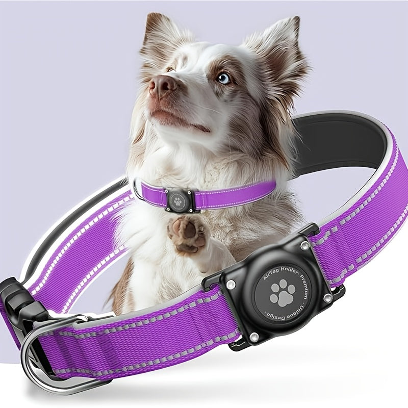 Reflective Dog Collar with AirTag Holder Padded Durable for Small Medium Large Dogs – GPS Tracking Compatible Pet Collar, Sizes S-XL, 6 Colors
