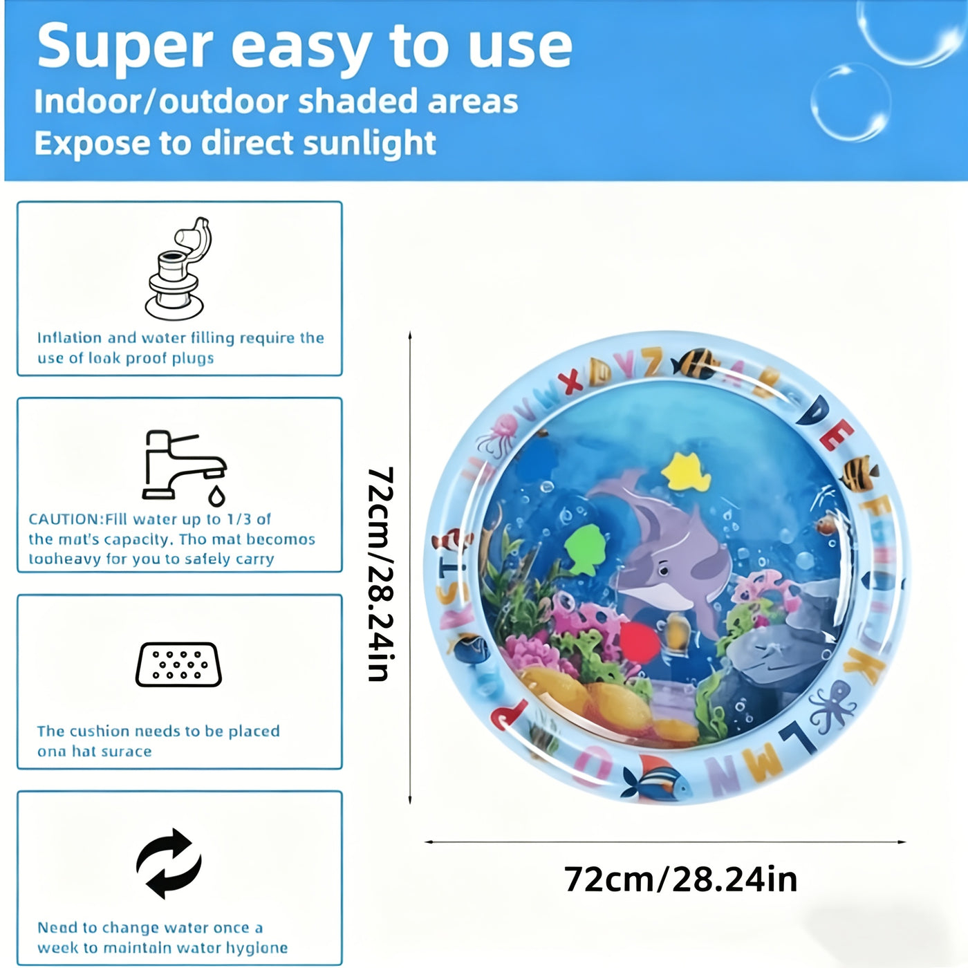 Interactive Water Play Cat Mat with Floating Fish – Splash-Proof PVC Indoor Cat Toy, Cartoon Pattern, No Battery Needed, Easy Tap Water Clean