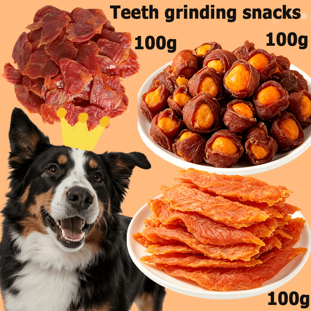 Dog Treats Gift Set – Chicken Liver, Duck Jerky, Egg Yolk & Sausage Combo Packs, High Protein Low Fat Dental Health Training Rewards for Medium & Large Dogs