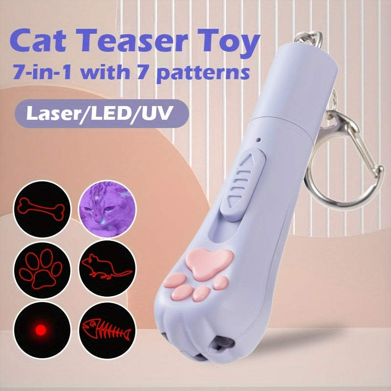 Interactive Cat Toy USB Rechargeable – 7-in-1 Teaser Wand with 7 Play Modes, Bonus Mouse Toy, Exercise & Enrichment for Indoor Cats and Dogs, Pink & Blue