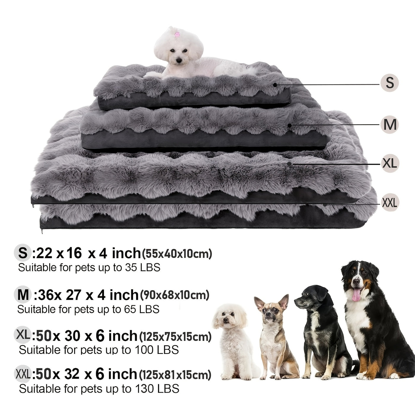 Orthopedic Dog Bed for Extra Large Dogs – Soft Plush Faux Fur Fluffy Mat with Removable Washable Cover & Anti-Slip Bottom