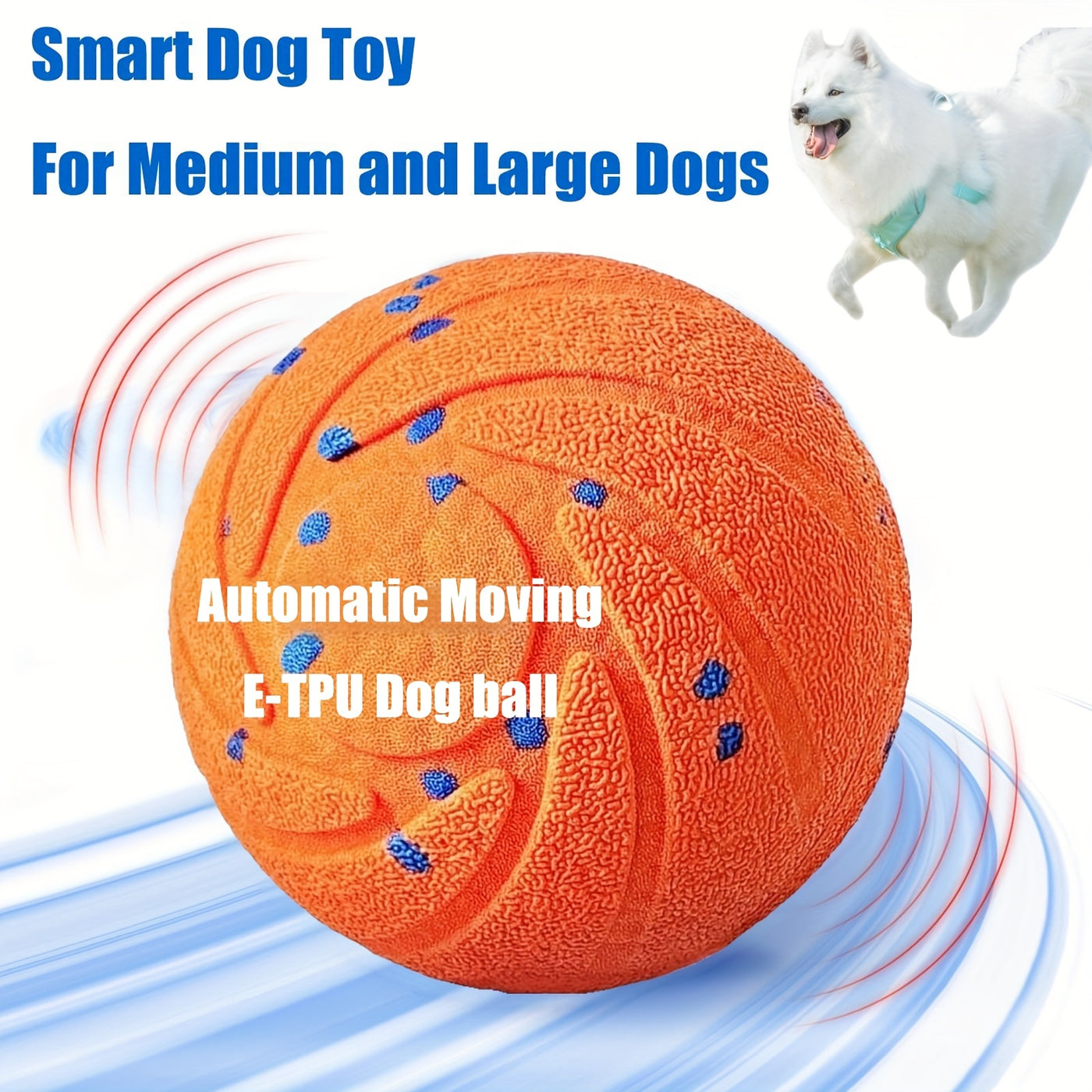 Automatic Moving Dog Ball – Motion Activated Rolling & Rotating Interactive Toy for Dog Enrichment, E-TPU Smart Bouncy Ball for Medium & Large Dogs