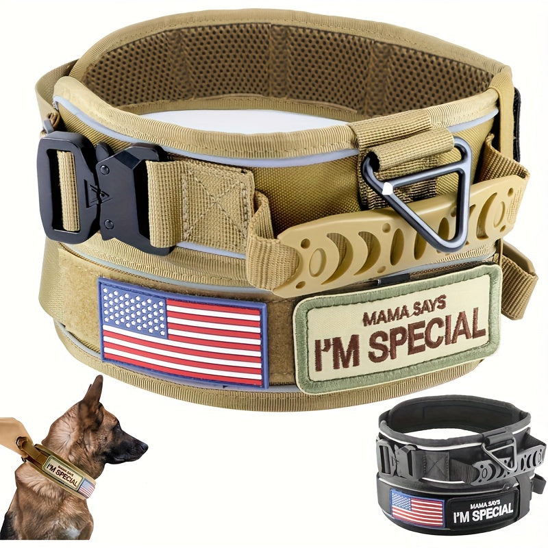 Tactical Dog Collar 3pcs Set 2.6" Heavy Duty Nylon with Padded Handle & Reflective Stitching for Medium & Large Dogs – Quick-Release Metal Buckle, Customizable Patches, Sizes M-XL