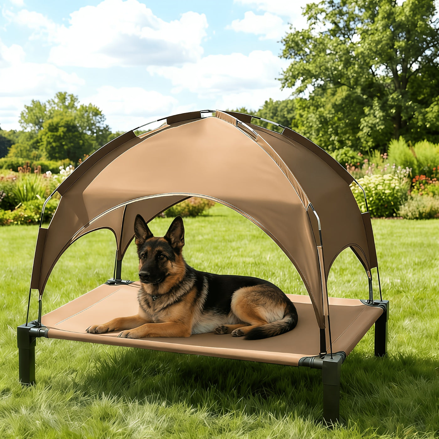 Elevated Dog Bed with Canopy – Outdoor Raised Pet Cot with Removable Shade Tent, Portable Cooling Bed for Dogs and Cats, 3 Sizes, 4 Colors