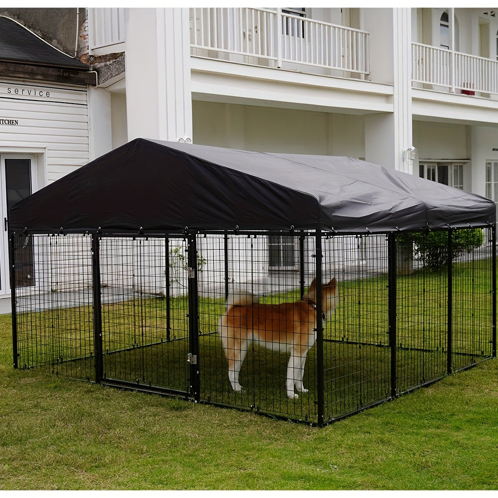 Heavy Duty Outdoor Dog Kennel with Roof & Double Safety Locks – Galvanized Steel Dog Cage Fence, Rust-Resistant, Large Dog Run Enclosure, Multiple Sizes