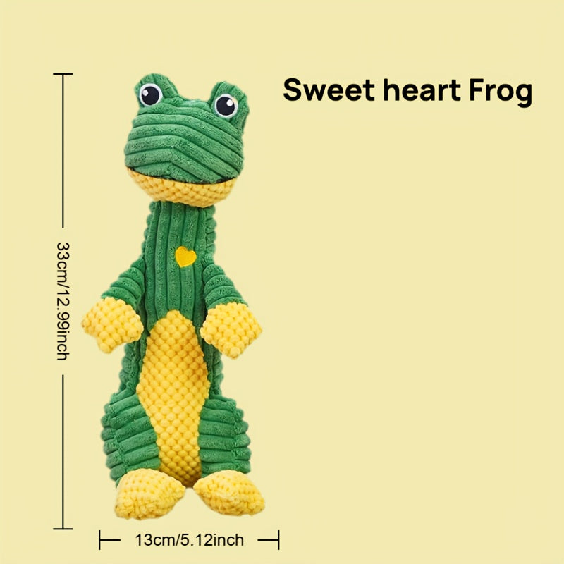 Sweetheart Squeaky Plush Dog Toy – Cute Animal Print Chew & Tug Toy for Aggressive Chewers, Interactive Dog Toy for All Breeds, Duck Deer Frog Styles