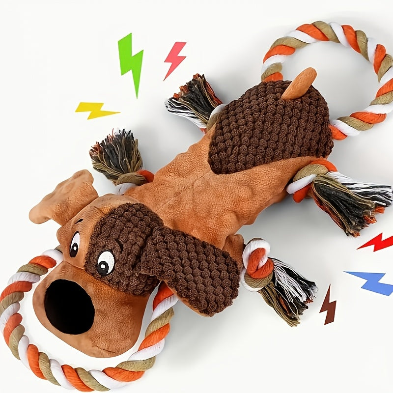 Squeaky Plush Dog Toys with Rope – Interactive Tug of War Toy for Small Medium Large Dogs, Crinkle Stuffed Animal Dog Toy, Aggressive Chewer Safe, Lion Bear Leopard Styles