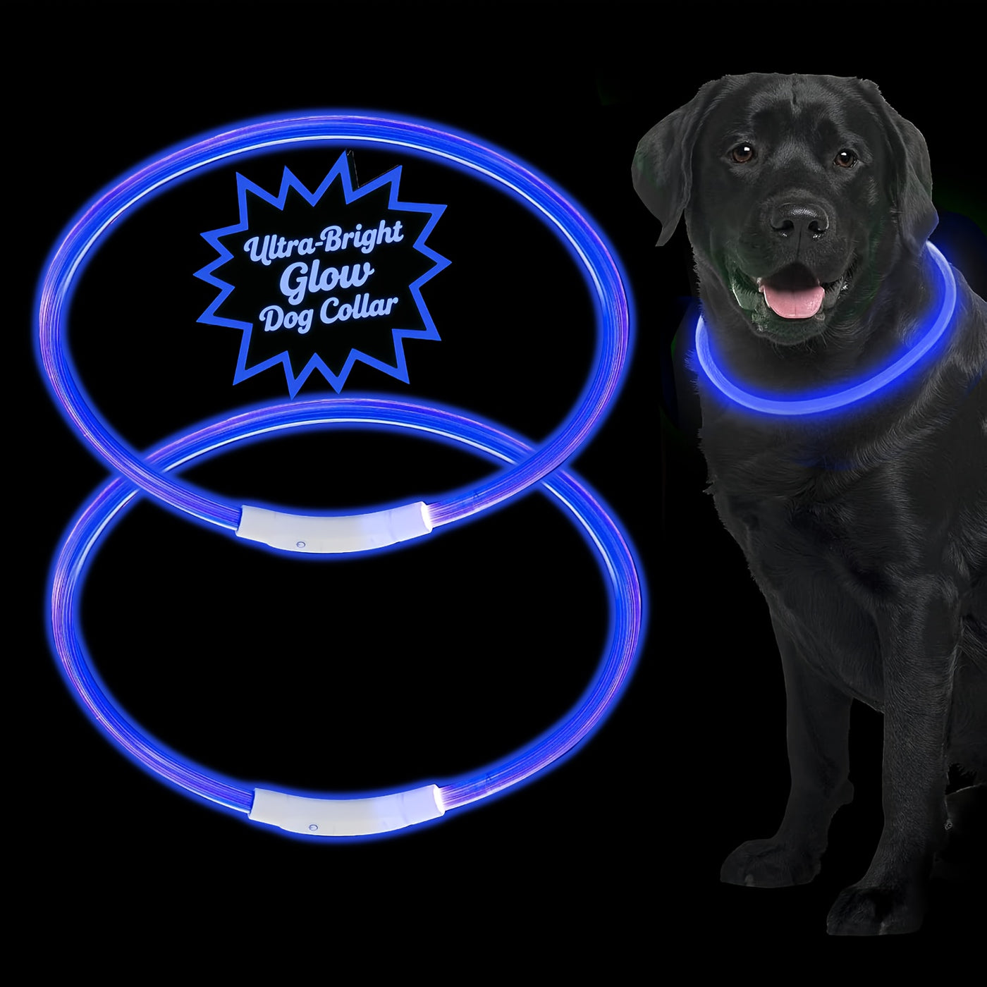 LED Dog Collar USB Rechargeable Light Up Safety Collar with 3 Modes 360° Glow - Adjustable TPU Night Walking Collar for Small Medium Large Dogs, Multi-Color Options