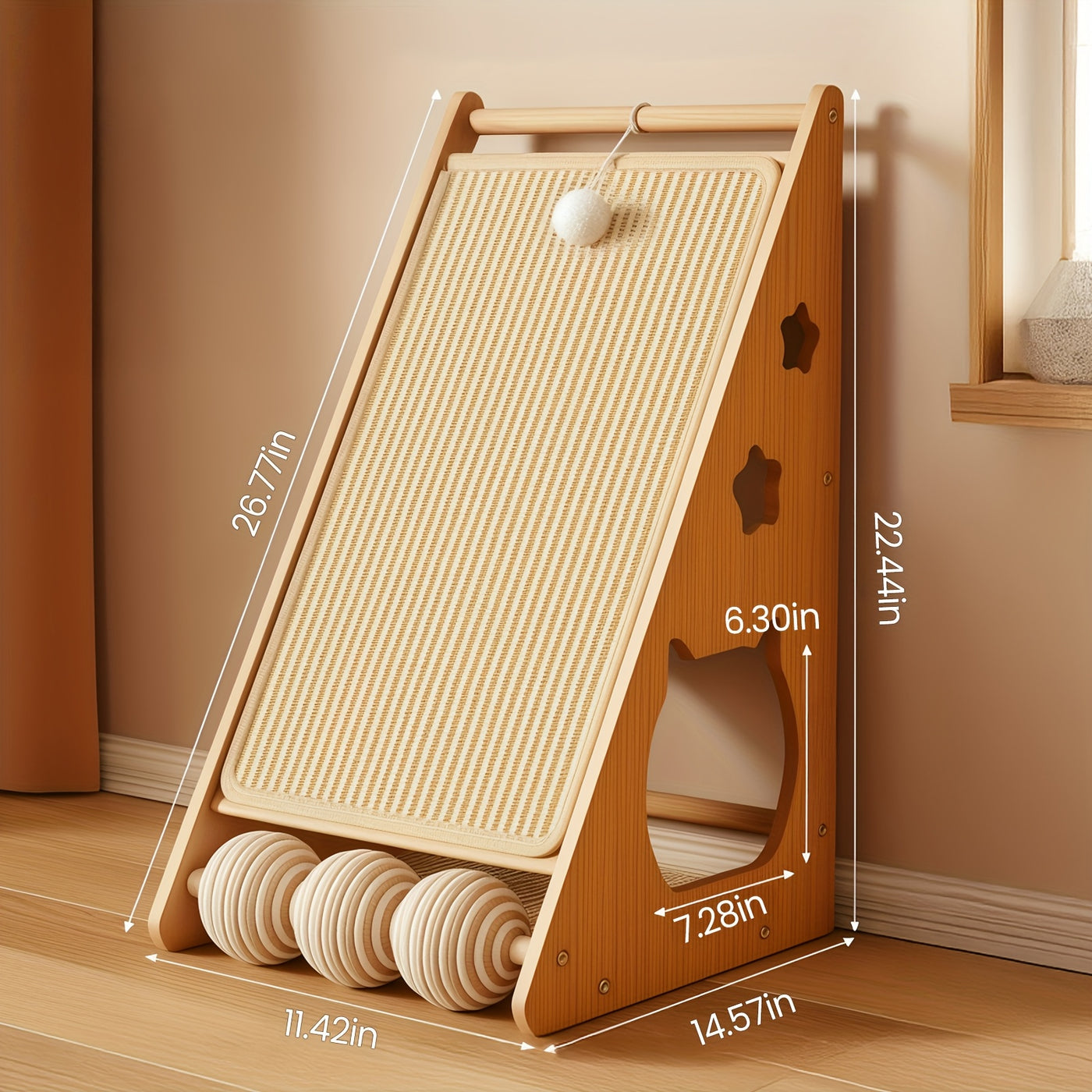 27-Inch Sisal Cat Scratching Board with Paw Pads & 3 Teaser Balls – Wear-Resistant Furniture Protector Scratcher for Indoor Cats