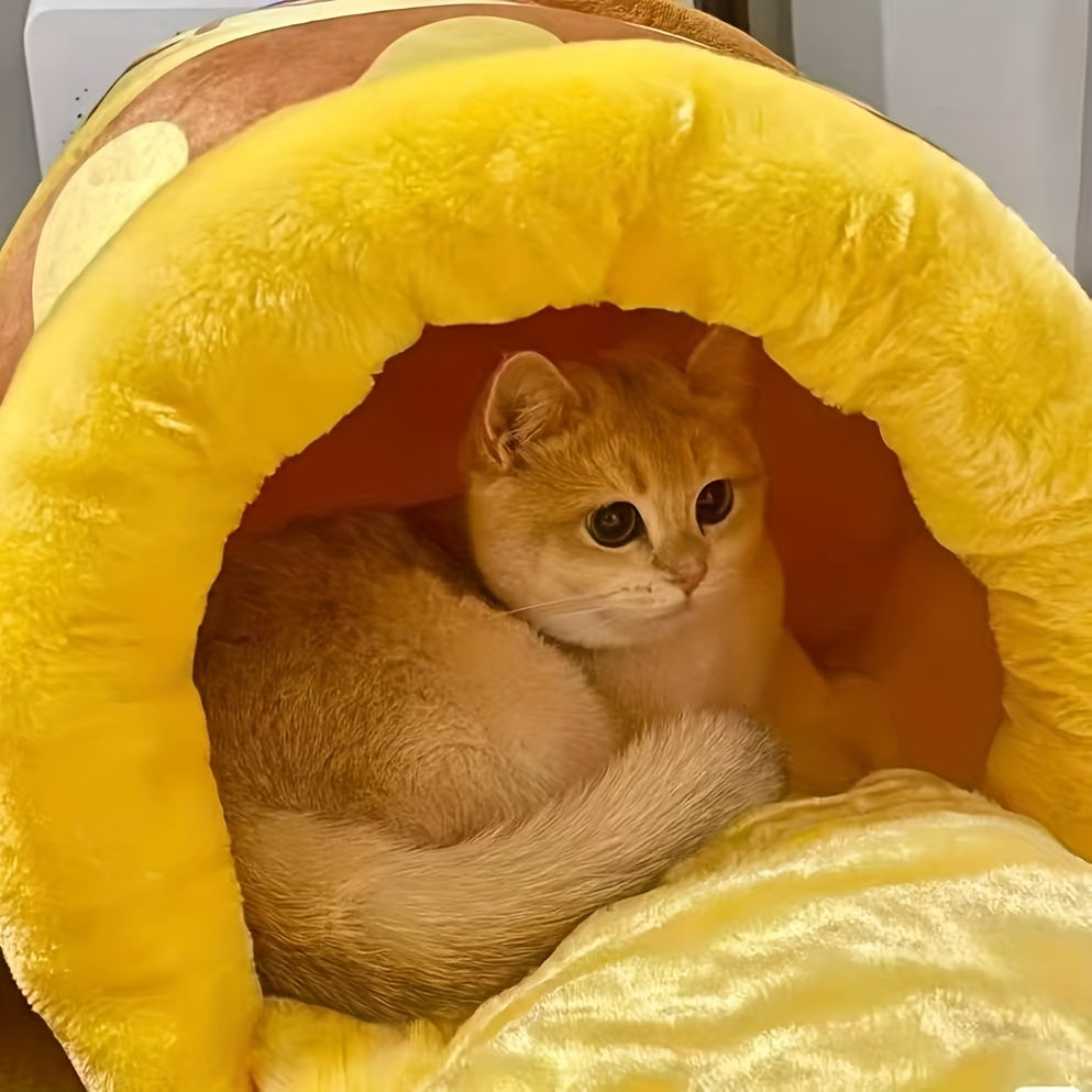 Honey Jar Cat Bed Large Warm Soft Plush Cave Bed for Cats & Small Dogs - Cozy Autumn Winter Pet Bed with Thick Cushion, Detachable & Washable Cat House Nest