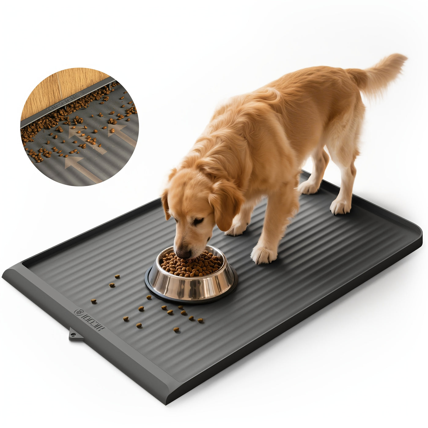 Large Waterproof Pet Feeding Mat 36x24 Non-Slip Dog Bowl Mat with Raised Edges & Diversion Grooves for Dogs & Cats