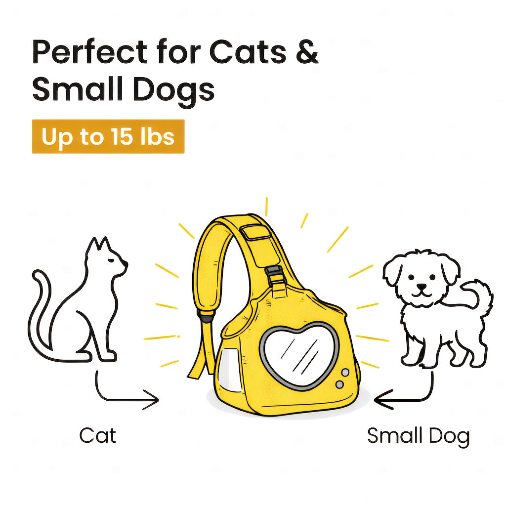 Crossbody Pet Carrier Bag with Heart Mesh Window – Hands-Free Dog & Cat Backpack with Waist Strap & Adjustable Shoulder Strap, Up to 15 Lbs | Bright Yellow