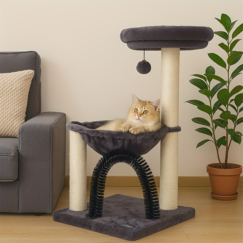 Cat Tree Tower 27.8" for Indoor Cats – Multi-Level Scratching Post with Plush Basket, Perch & Dangling Ball for Kittens and Small Cats, Grey