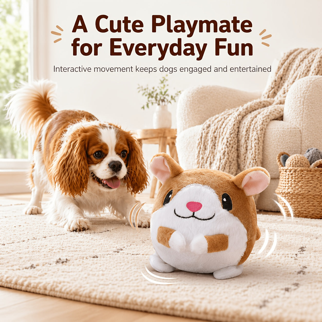 Rolling Bouncing Dog Toy with Motion Sensor & Animal Sounds – USB Rechargeable, Recording Mode, Washable, for Puppies & Small Dogs, Single or 2-Pack