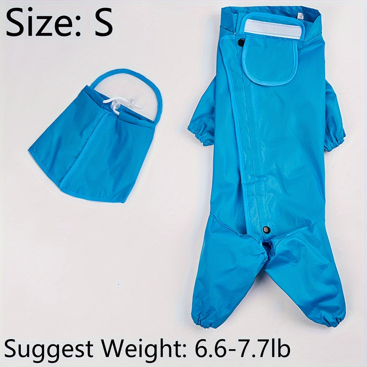Dog Raincoat Full Body Coverage with Hood & Footies – Waterproof Polyester Rain Jacket for All Breeds, Hook-and-Loop Closure, Ideal for Small to Large Dogs, Blue