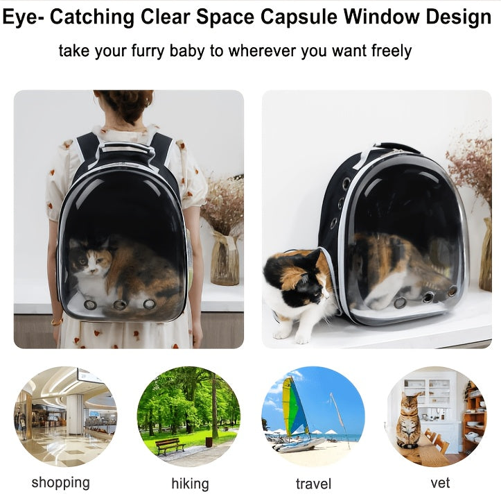 Cat Backpack Transparent Space Capsule – Portable Breathable Pet Carrier Bag for Cats & Small Dogs, Airline-Style Travel Bag for Going Out, Bonus Pet Accessories Included