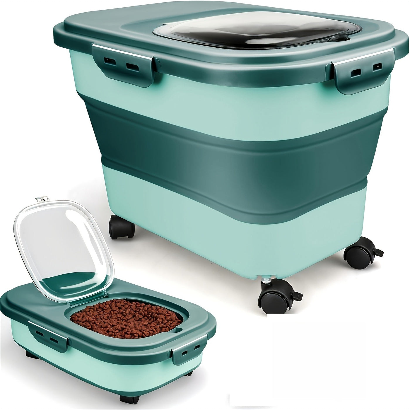 Foldable Pet Food Storage Container with Wheels – Airtight Moisture-Proof Bin for Dog & Cat Food, 5-30 LB Capacity, Upgraded Model