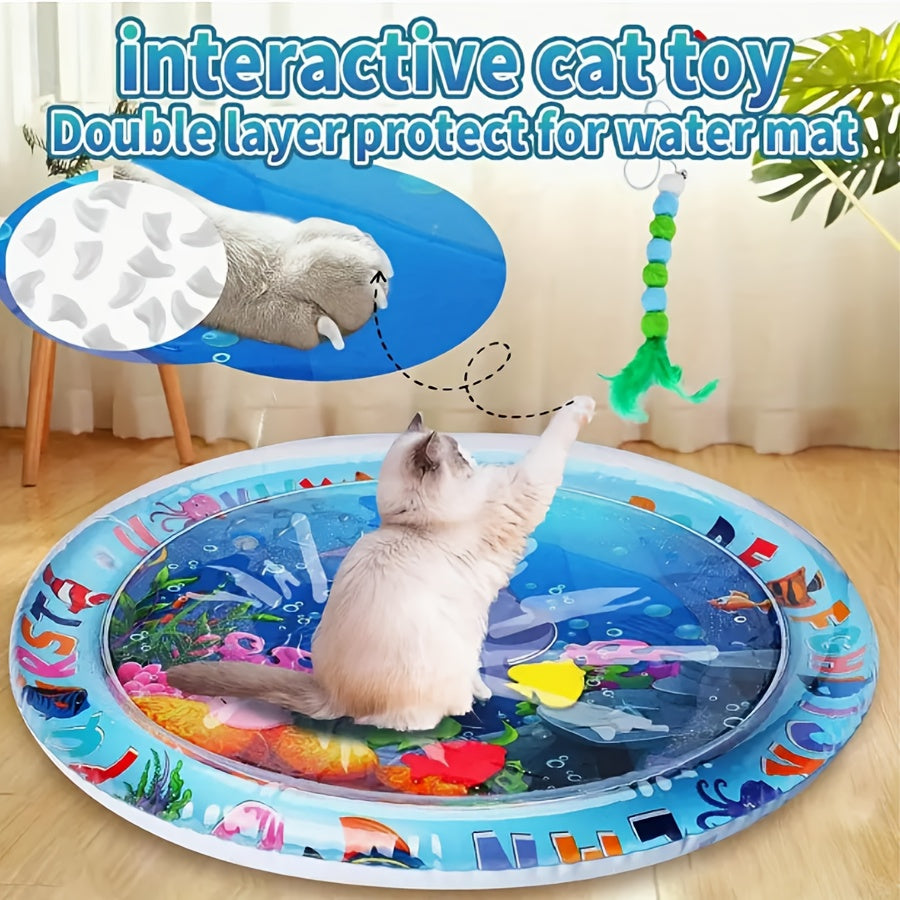 Cat Water Play Pad Interactive Inflatable Cooling Mat with Fish Toys for Cats and Small Dogs – Non-Slip Summer Ice Pad Capsule Game Toy