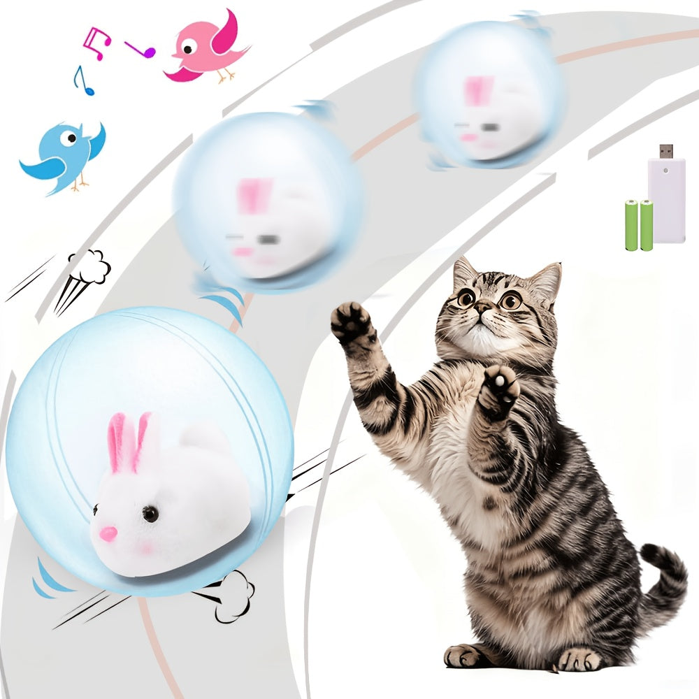 Motion Activated Interactive Cat Toy Ball – Auto Moving Rechargeable Toy for Indoor Cats & Dogs, Boredom Buster for Small Medium Large Pets, Cartoon Rabbit & Squirrel Design
