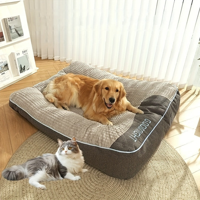 Extra Thick Non-Slip Dog Bed Mat Sofa for Medium Large Dogs & Cats - Plaid All-Season Stuffed Pet Sofa Bed Soft Polyester Filling, XL 2XL 3XL, Includes Toy Balls, Perfect for Golden Retrievers