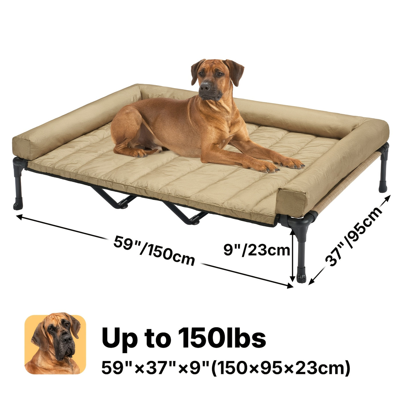 Elevated Cooling Dog Bed with Removable Pillow-Top Bolster Mat - Raised Dog Cot, Breathable Mesh, No-Slip Feet, Steel Frame, Indoor & Outdoor, 4 Sizes, 5 Colors