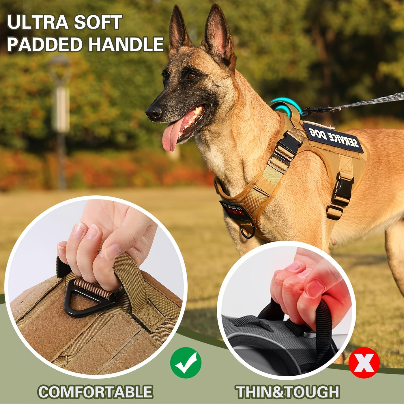 Tactical Dog Harness Chest Vest with MOLLE Panels, Handle & Leash Clip – Heavy Duty Adjustable Military-Style Pet Harness for Medium Large Dogs Walking Training Outdoor Adventures