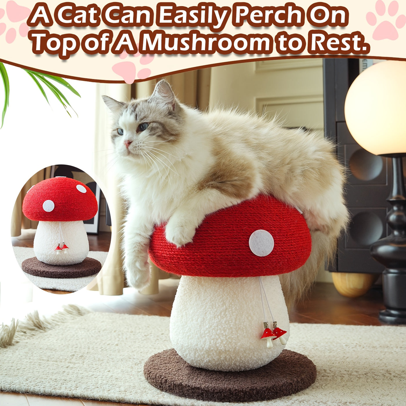 Mushroom Cat Scratcher Post – 2-Pack Sisal Claw Grinding Cat Toy, Interactive Scratching Post for Indoor Cats & Kittens, Keeps Claws Healthy & Furniture Safe