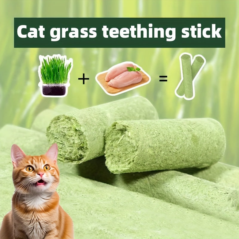 Cat Grass Sticks for Hairball Control – Freeze-Dried Catnip Treats with Instant Granules & Hair Cream Tablets for Indoor Cats | 15pcs / 3x5pcs Pack