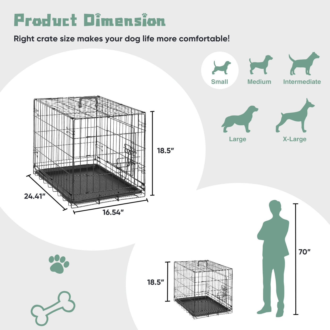 Folding Wire Dog Crate with Divider Double Door Leak-Proof Tray Indoor Outdoor Travel Kennel for Small Medium Large Dogs 24 30 Inch
