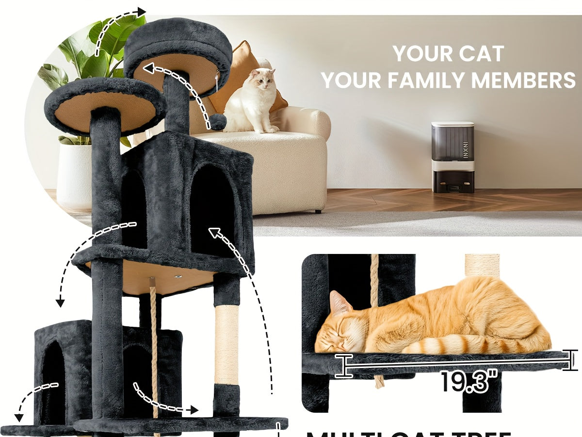 59-Inch Large Cat Tree Tower for Indoor Cats - Multi-Level Plush Perches, Sisal Scratching Posts & Hanging Ball Toy, Tall Cat Tower for Bedroom Living Room