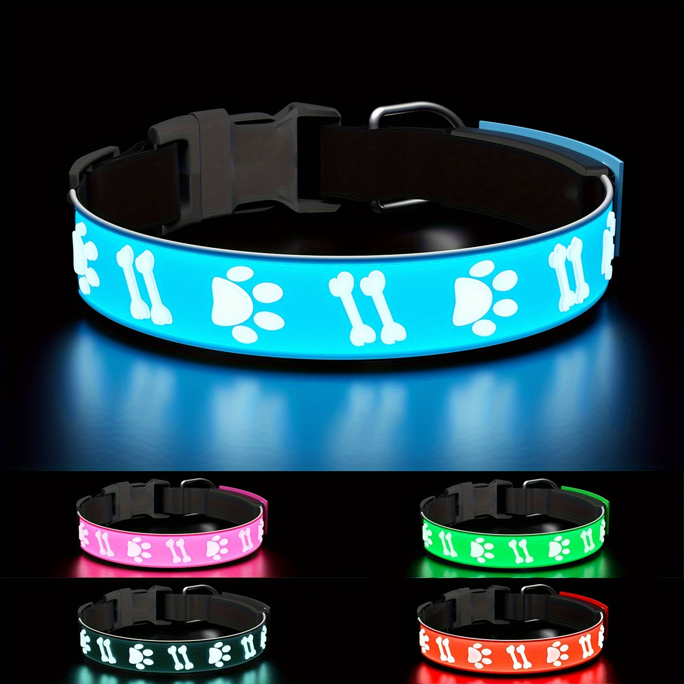 LED Dog Collar USB Rechargeable with 15 Light Modes – Adjustable Glow Safety Collar for Nighttime Walks, Soft 3D Flash Pet Collar for All Dog Sizes, Green Blue Pink Red Black