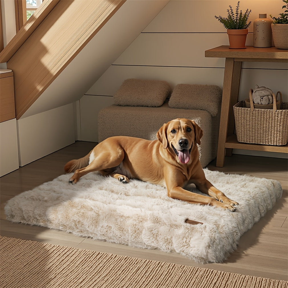 Orthopedic Dog Bed with Removable Cover – Thick Foam Base, Waffle Texture, Crate Mat for Dogs & Cats, Multiple Sizes Medium to 3XL, Grey & Khaki Beige