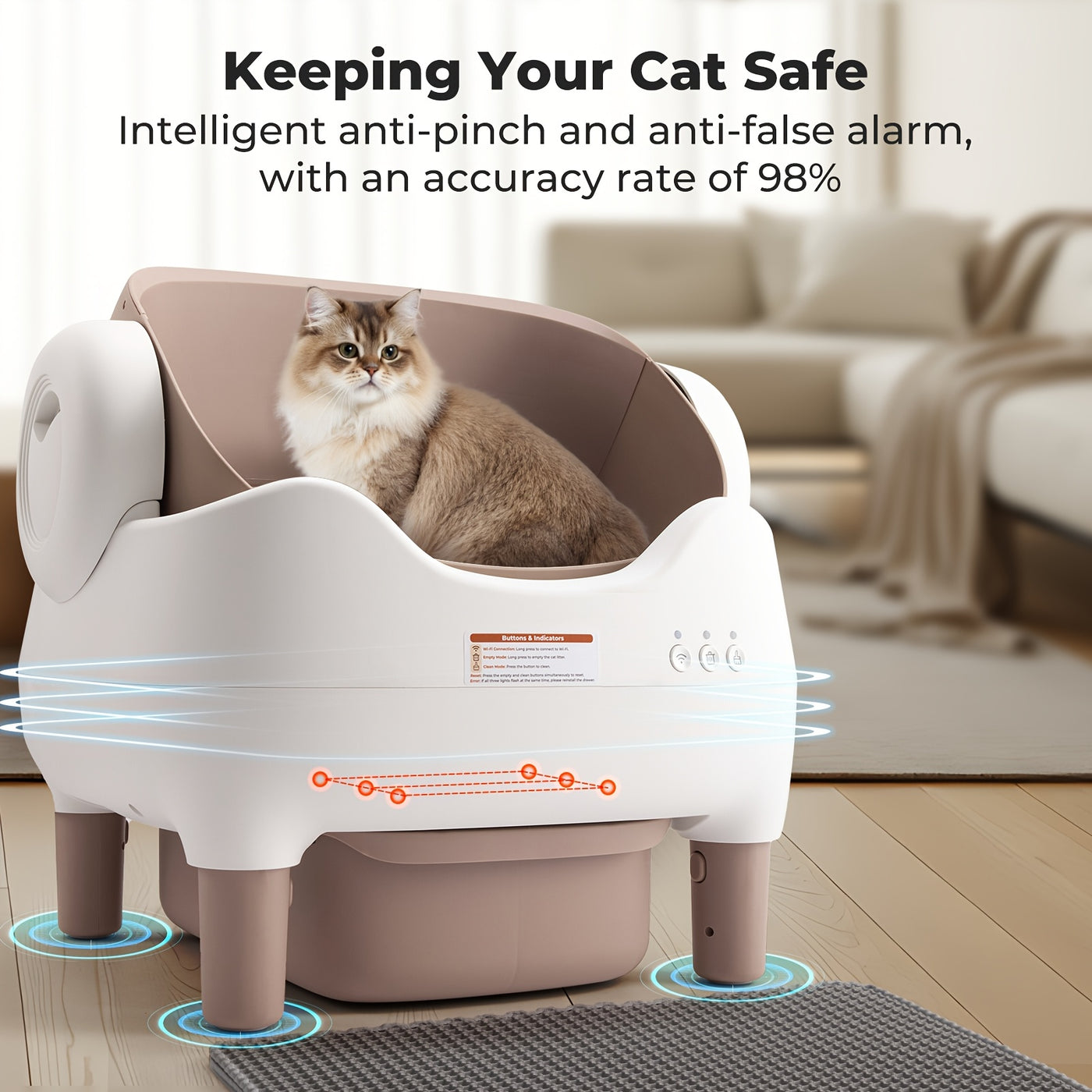 Self-Cleaning Cat Litter Box App Control Open Top Smart Auto Litter Box with Infrared Sensors Dual Deodorization Ultra-Quiet Kitten Safe 10L Waste Bin