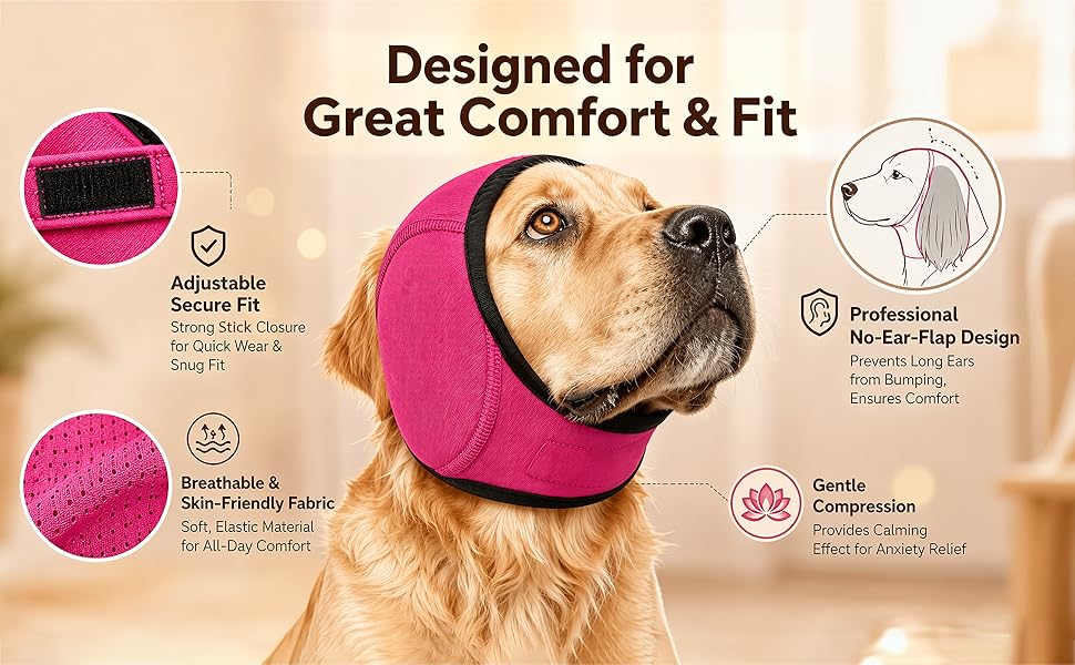 Dog Calming Hoodie with Noise Cancelling Ear Wrap – Anxiety Relief for Thunder Fireworks Grooming Bathing Small Medium Large