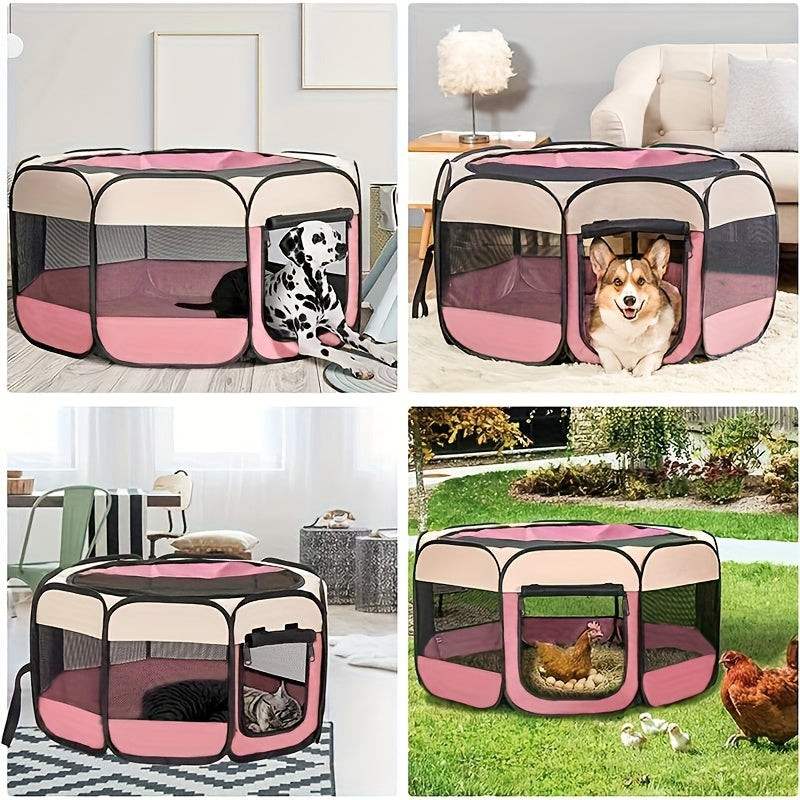 Foldable Octagonal Pet Enclosure Tent – Oxford Scratch-Resistant Dog & Cat Kennel, Playpen & Maternity Room for Indoor Use