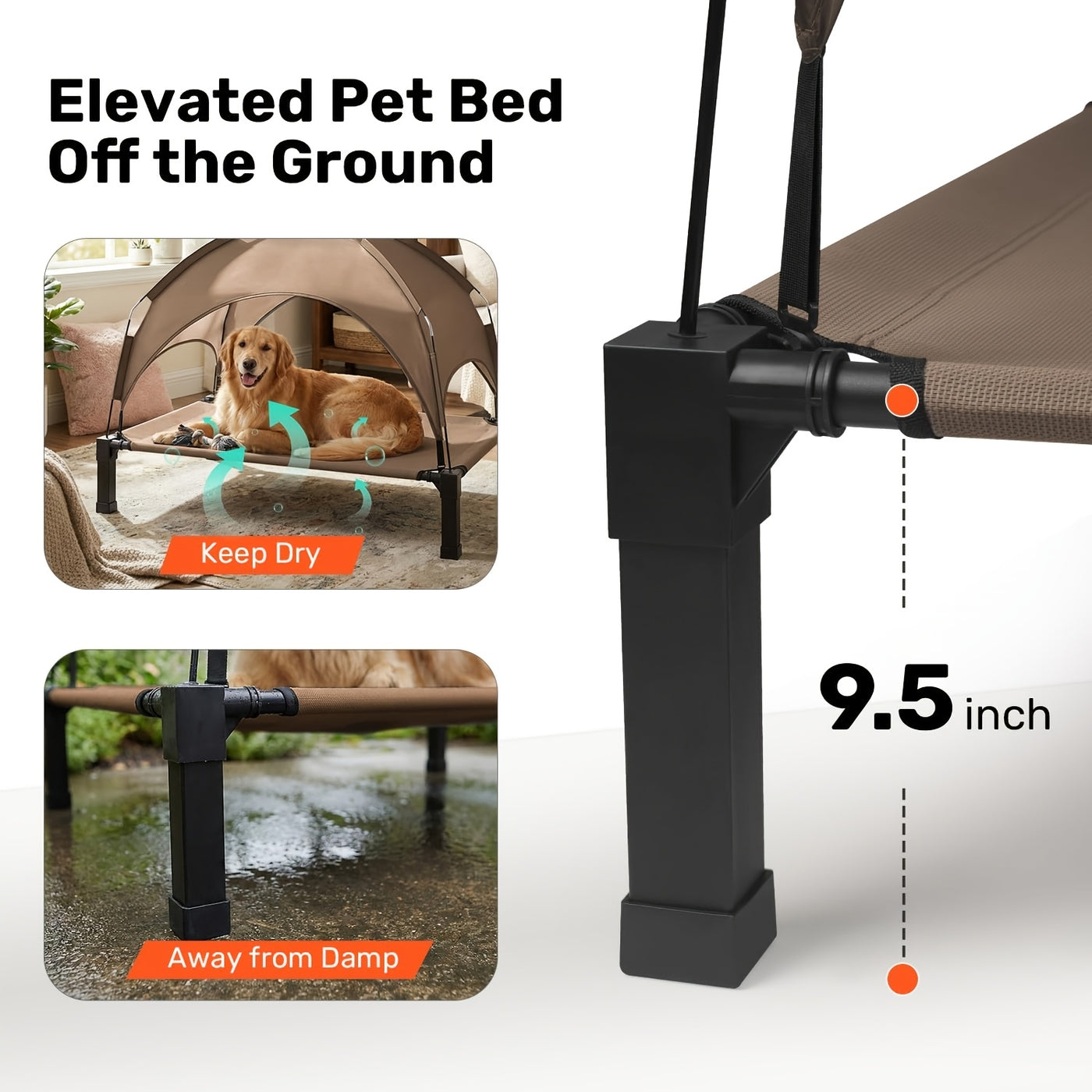 Elevated Dog Bed with Canopy – Outdoor Raised Pet Cot with Removable Shade Tent, Portable Cooling Bed for Dogs and Cats, 3 Sizes, 4 Colors