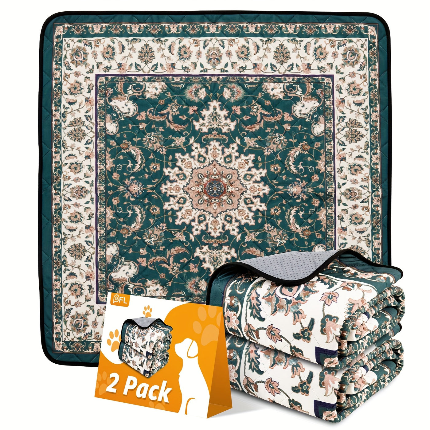 Reusable Washable Dog Pee Pads Super Absorbent Non-Slip Bohemian Style Puppy Training Pads Leakproof Whelping Potty Pads – Sizes 18x24 to 72x72 Inch 1 or 2 Pack