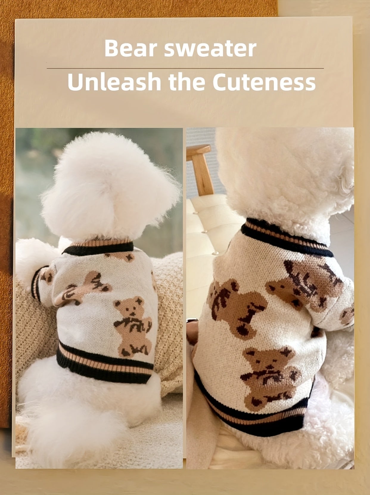 Dog Cardigan Sweater Bear Print with Button Closure – Warm Knitted Fleece-Lined Puppy Shirt, Adjustable Collar, Elastic & Embroidered, Small Breeds Bichon Teddy Schnauzer, Spring Summer