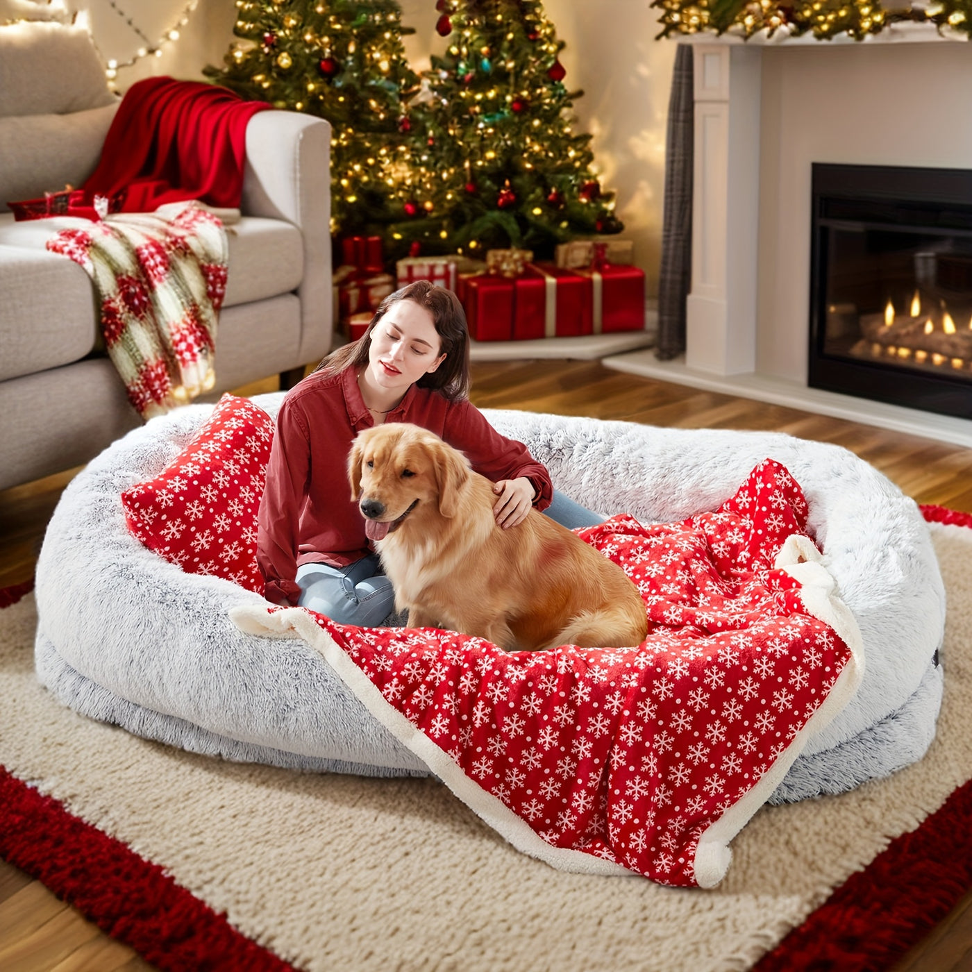 Human Dog Bed 70x44x11 Inch Giant Faux Fur Orthopedic Bed for People & Pets - Washable Non-Slip Extra Large Dog Bed for Adults, Napping, Lounging, All Breeds
