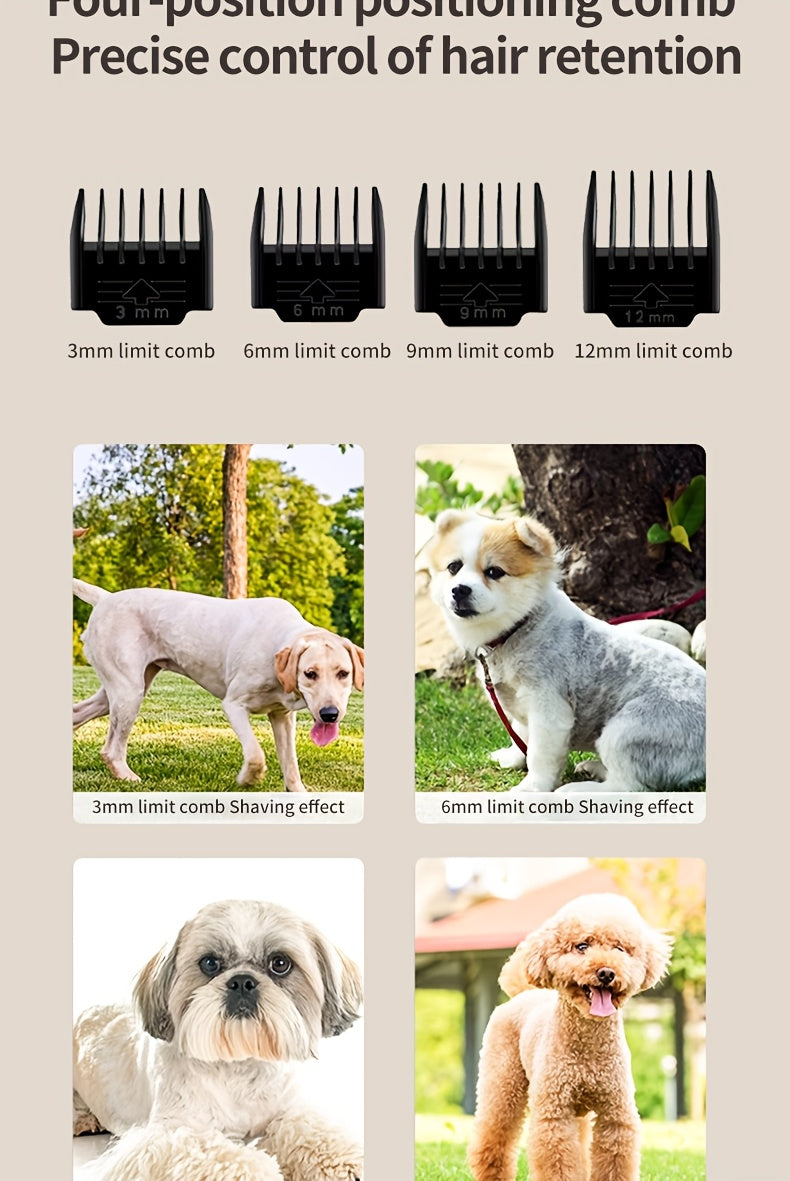 Rechargeable Pet Grooming Clippers with LED Display – Low Noise Cordless Dog & Cat Hair Trimmer, Detachable Blades, 4 Guide Combs, USB Charging